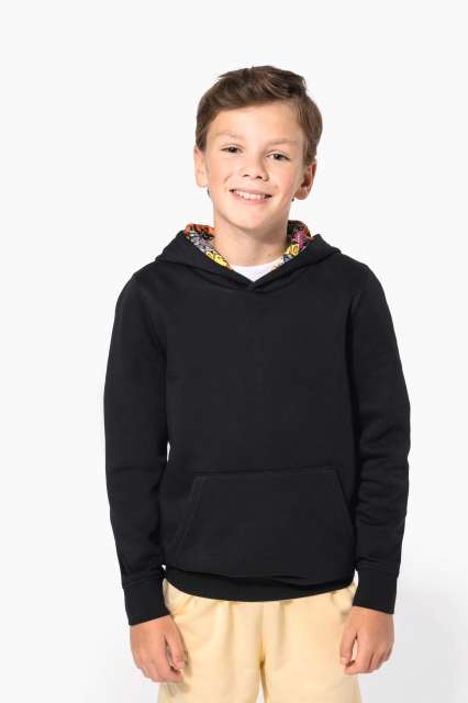 KA4014 UNISEX KIDS CONTRAST PATTERNED HOODED SWEATSHIRT