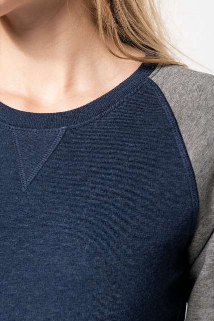 LADIES' TWO-TONE ORGANIC CREW NECK RAGLAN SLEEVE SWEATSHIRT