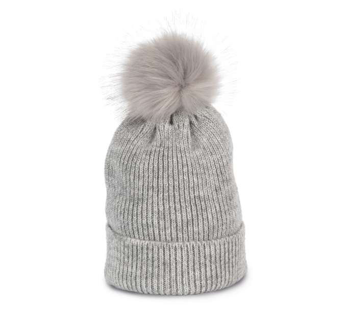 kp555 KNITTED BOBBLE BEANIE IN RECYCLED YARN