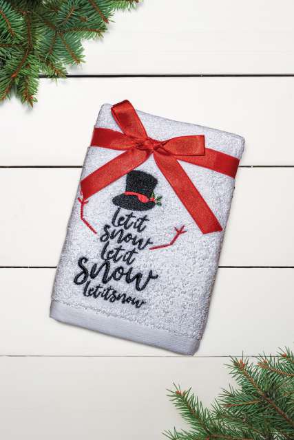 olxmas12 OLIMA CHRISTMAS TOWEL - LET IT SNOW SNOWMAN