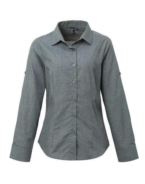 PR317 WOMEN'S CROSS-DYE ROLL SLEEVE POPLIN BAR SHIRT