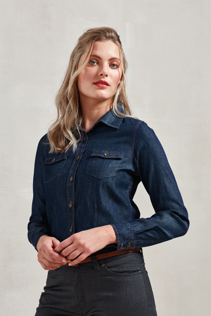 PR322 WOMEN'S JEANS STITCH DENIM SHIRT