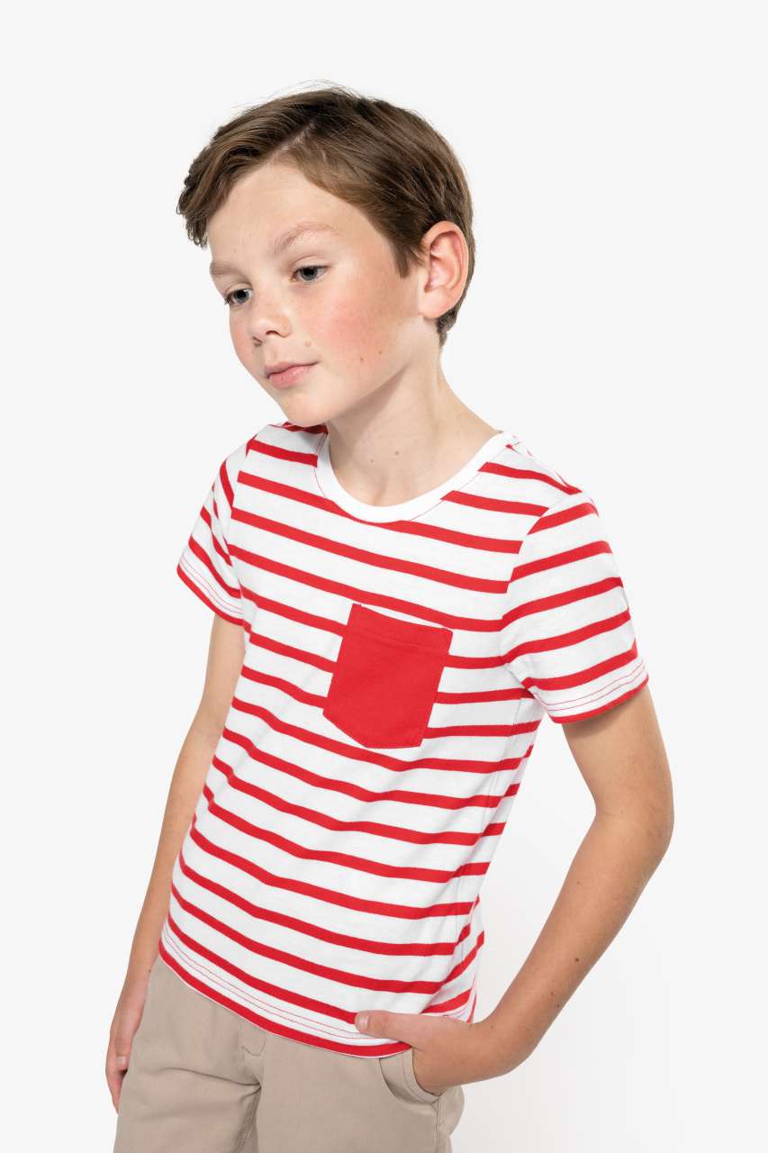 ka379 KIDS' STRIPED SHORT SLEEVE SAILOR T-SHIRT WITH POCKET