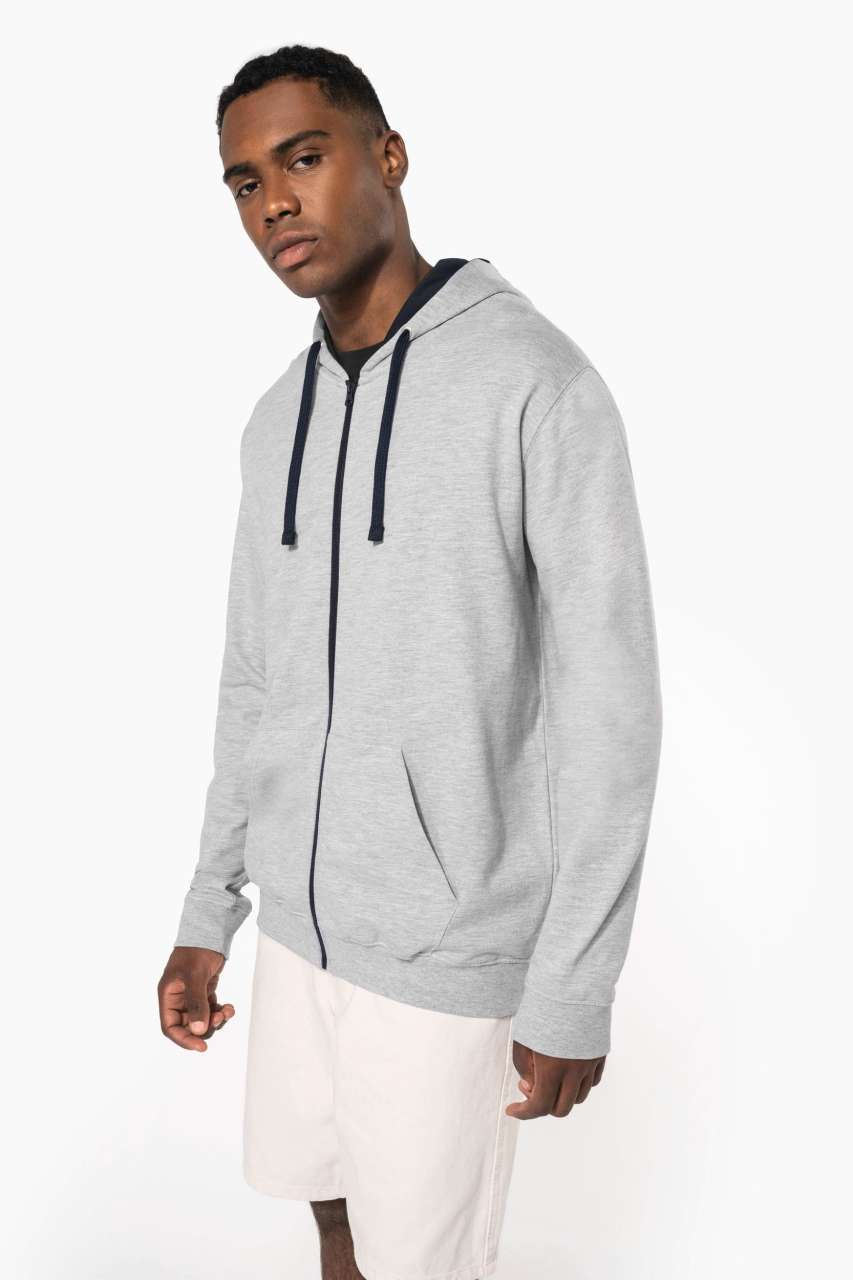ka466 MEN'S CONTRAST HOODED FULL ZIP SWEATSHIRT