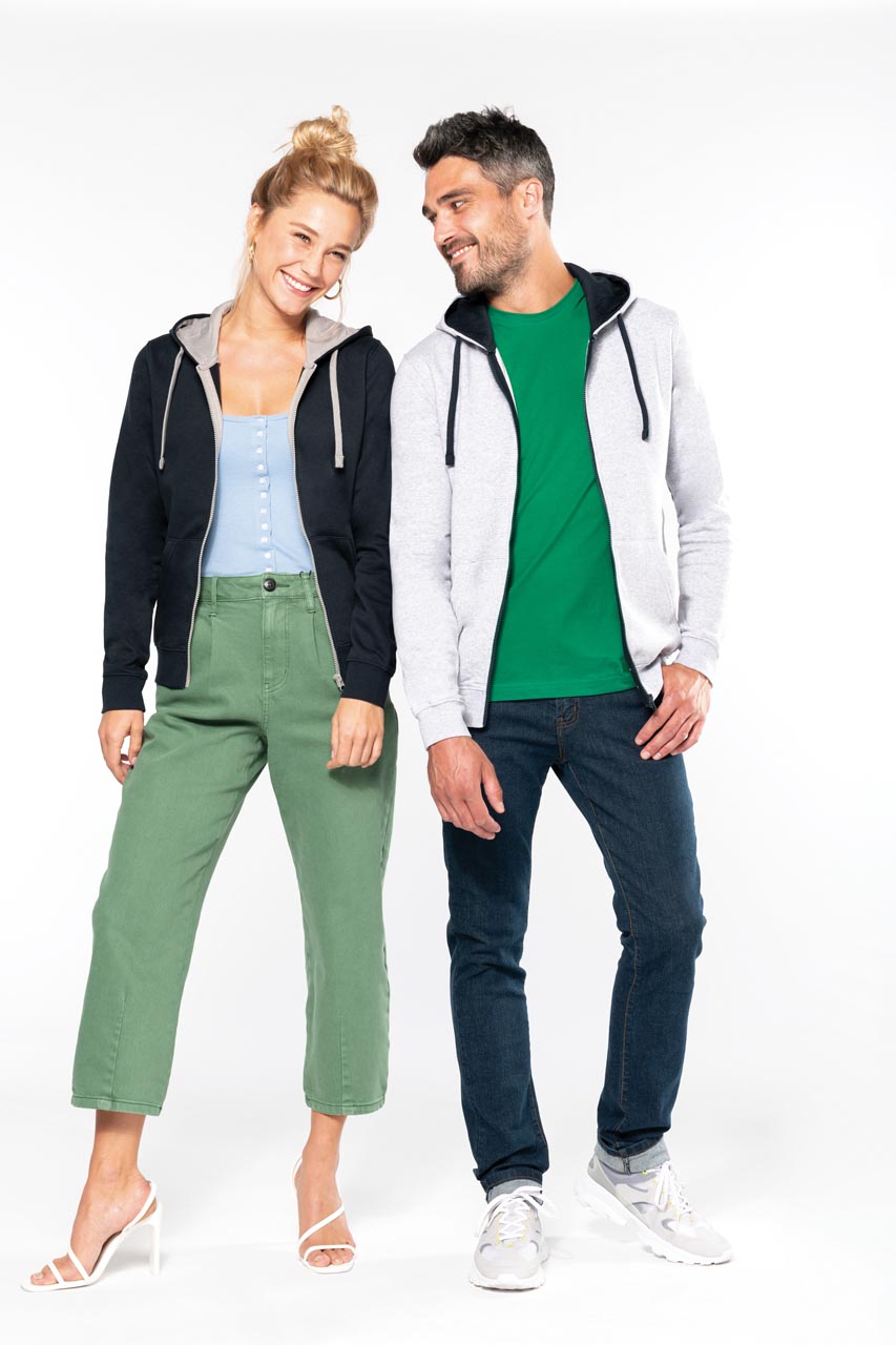 ka467 LADIES’ CONTRAST HOODED FULL ZIP SWEATSHIRT