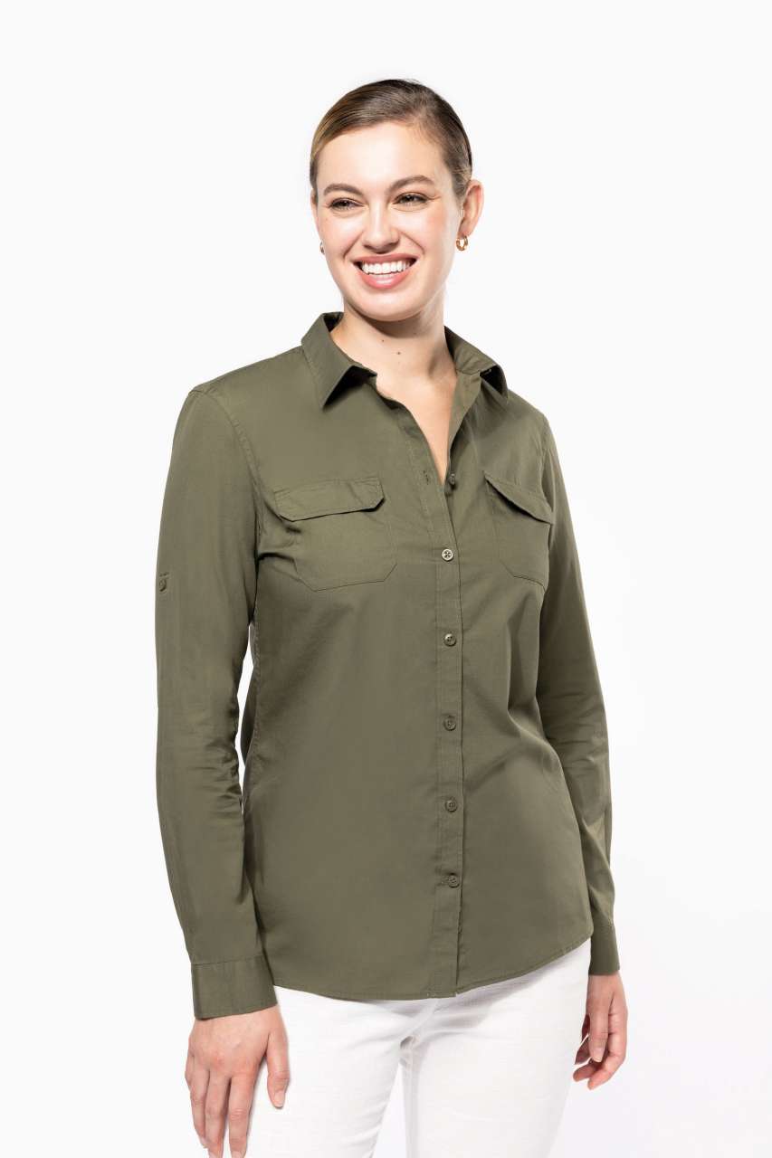 ka591 LADIES' LONG-SLEEVED SAFARI SHIRT