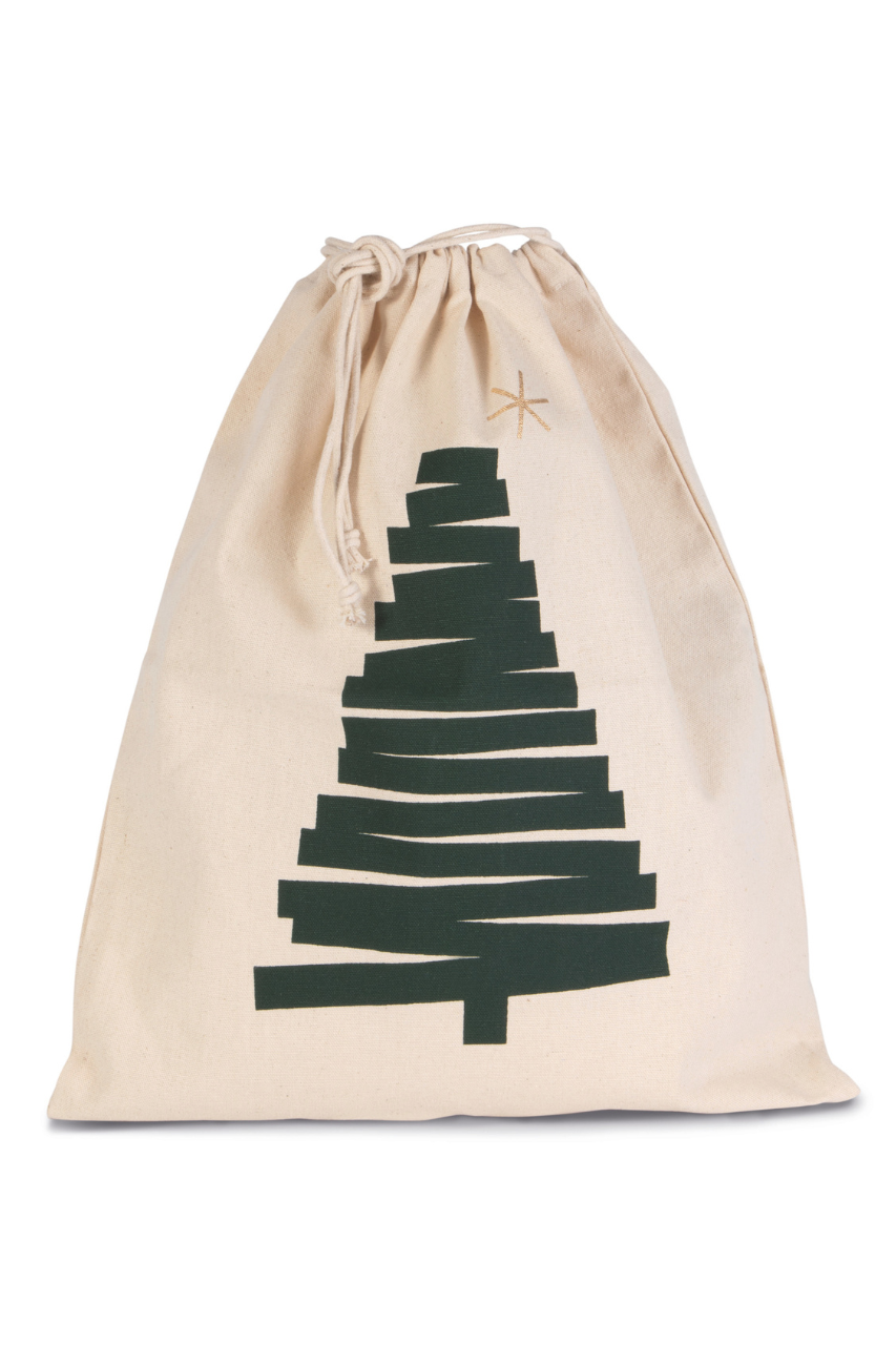 ki0746 COTTON BAG WITH CHRISTMAS TREE DESIGN AND DRAWCORD CLOSURE