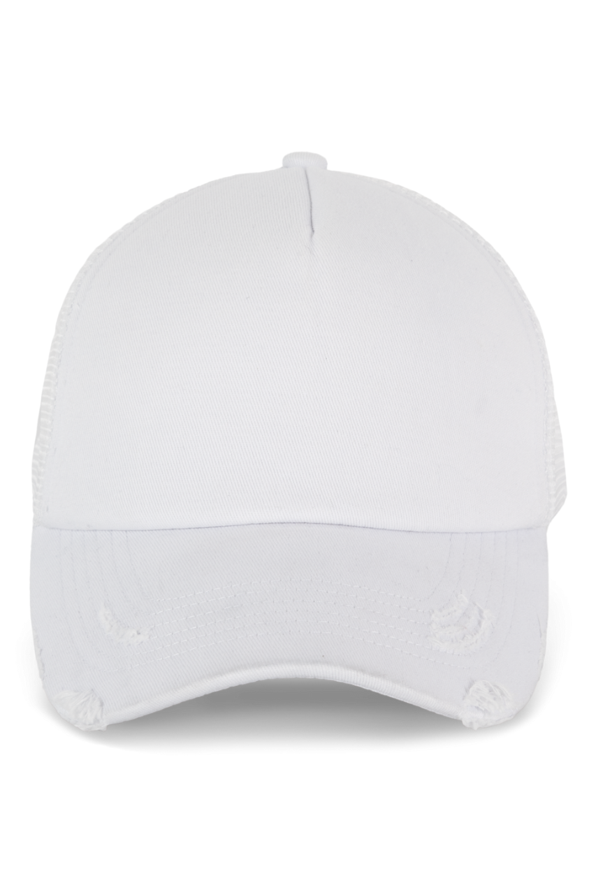 kp234 DESTROYED COTTON 5 PANEL TRUCKER WITH SOFT FRONT PANEL