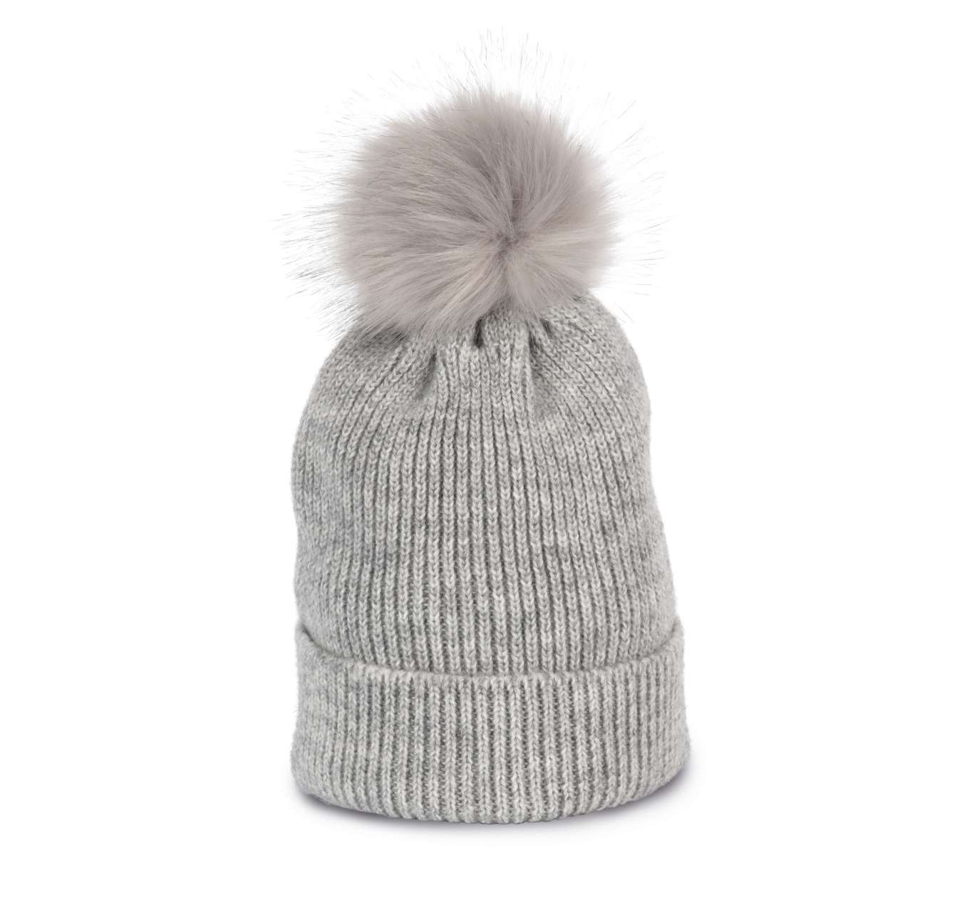 kp555 KNITTED BOBBLE BEANIE IN RECYCLED YARN
