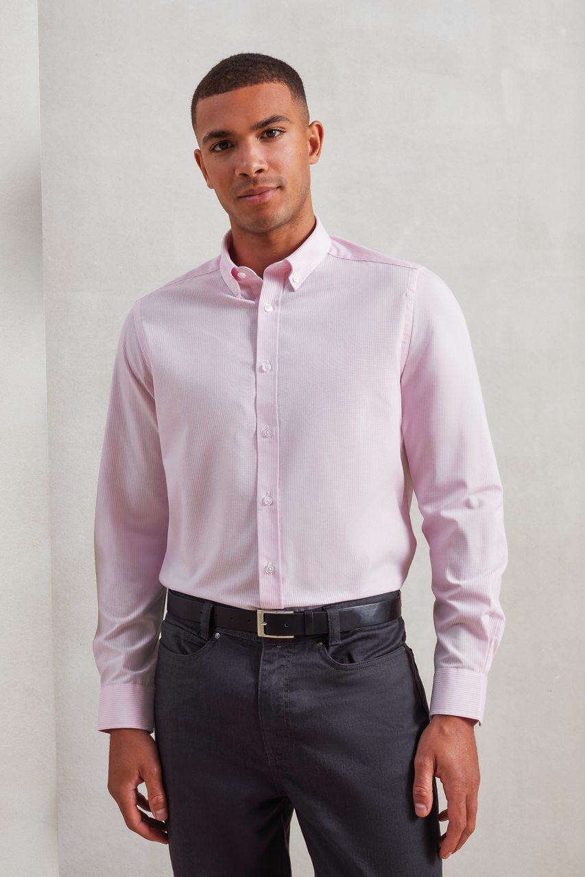 pr238 MEN’S COTTON RICH OXFORD STRIPES SHIRT