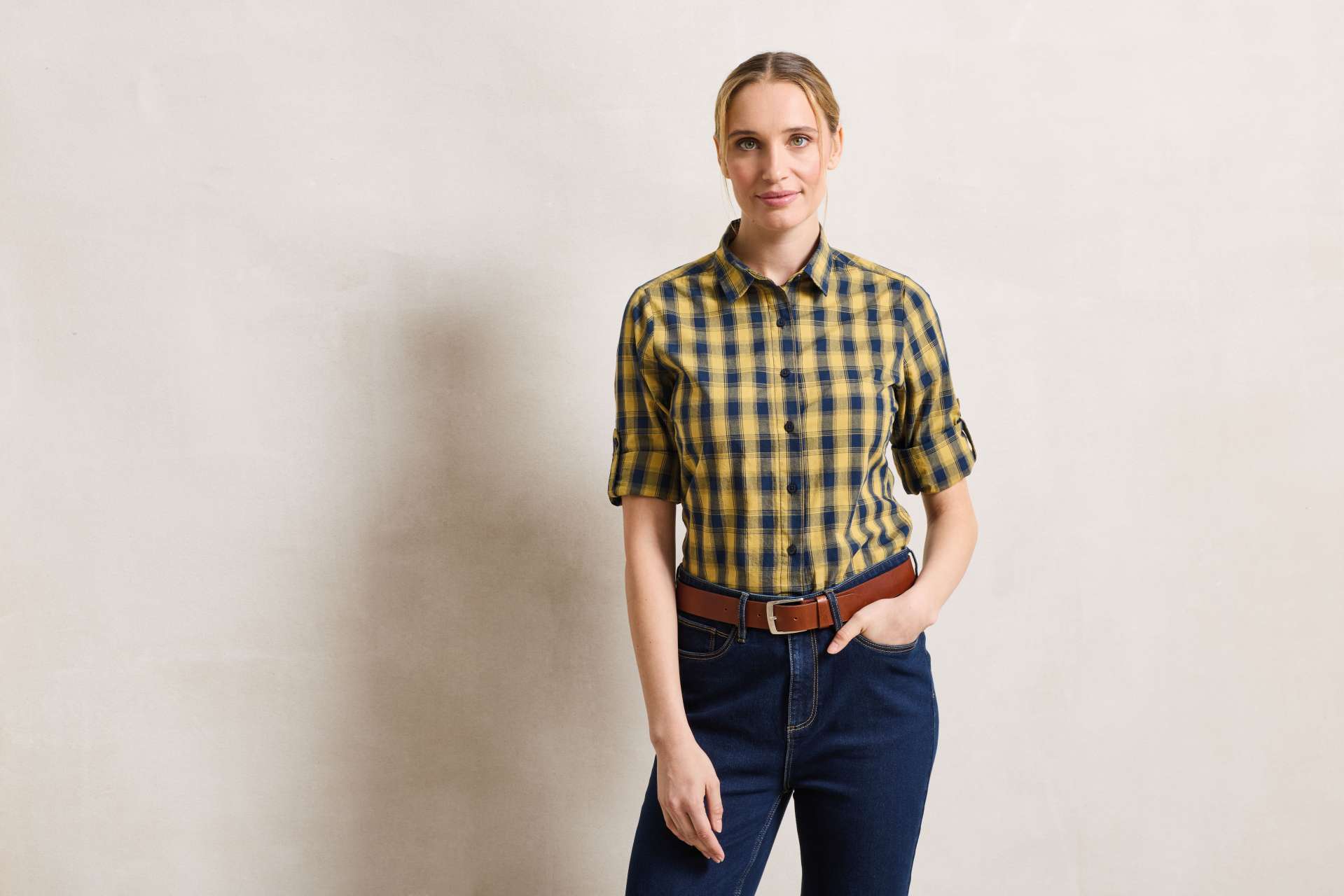 pr350 'MULLIGAN' CHECK - WOMEN'S LONG SLEEVE COTTON SHIRT