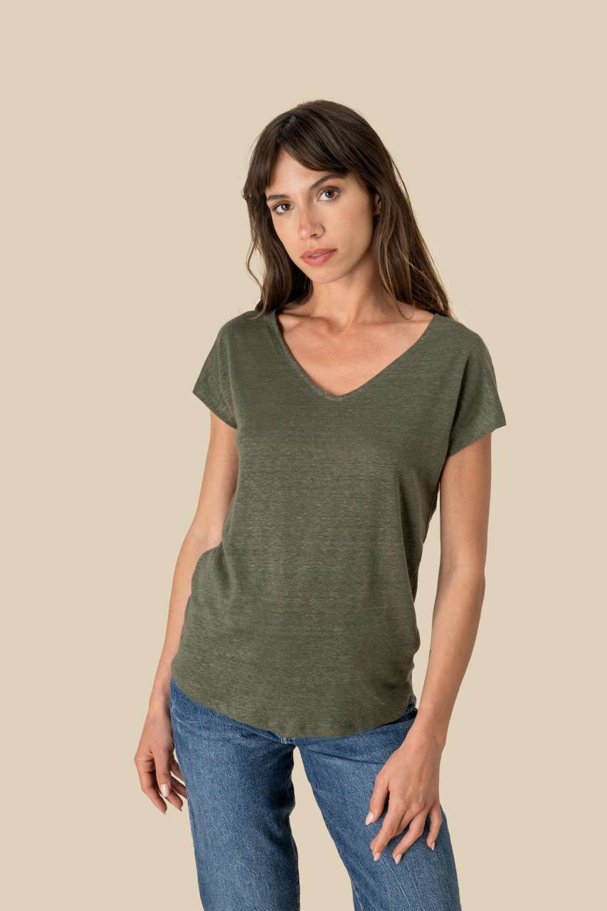 sp321 LADIES' V-NECK LINEN T-SHIRT
